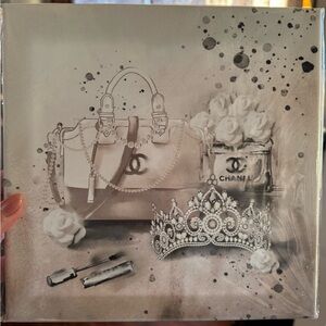 CHANEL Monochrome Canvas Art with Bag and Crown